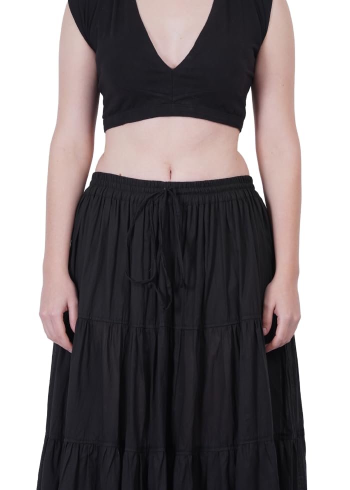 WevezÂ® Women's Plus Size Gypsy 25 Yard Long Flowy Solid Color Renaissance fair Skirt (Black) - Image 2